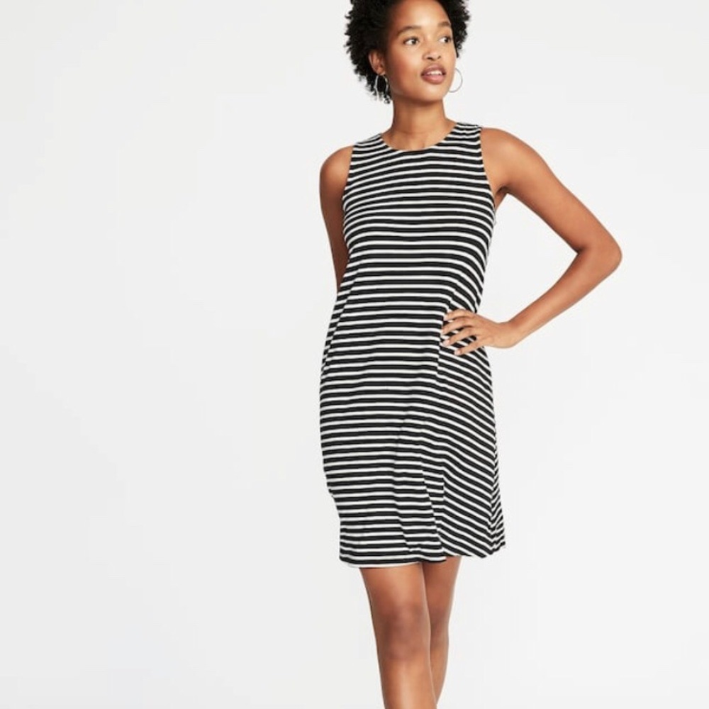 A-Line Mini Dress with Black and White Stripes